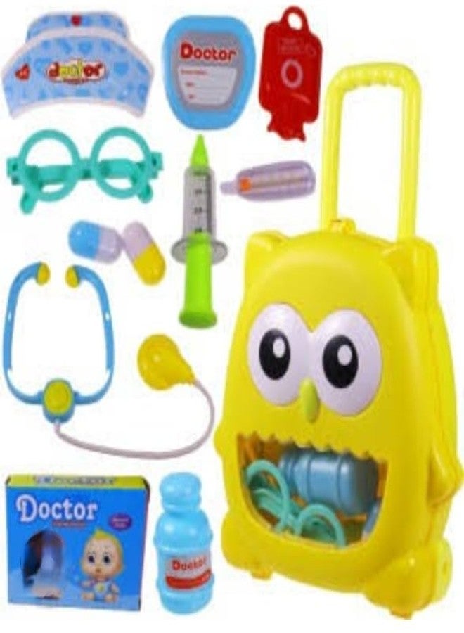 Manos Cute Owl Shaped Doctor Play Set with Sturdy Lock, Safe Material, Smooth Edges for Kids 3+ Years, 12 Pieces, Blue Pack of 1 - Image 1